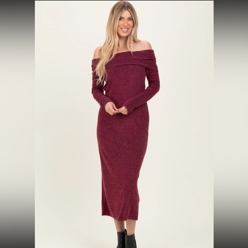 NWOT Cozy Co Off-Shoulder Midi Dress in Wine Red